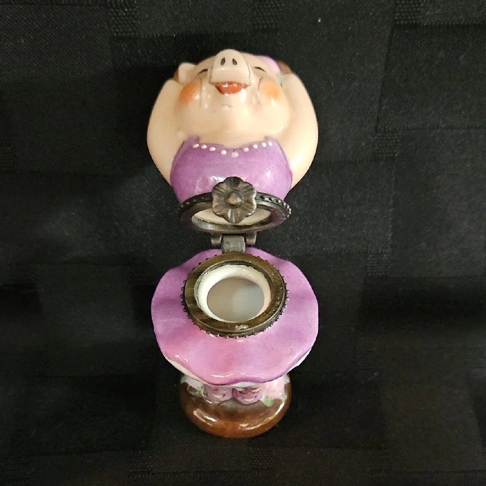 Vintage Pink Pig Ballerina Figurine Trinket Box 1999